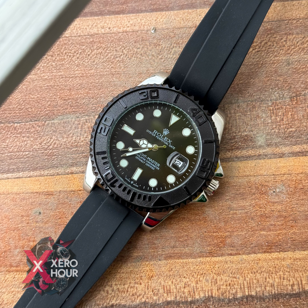 Rolex Yacth Master Silver Black Dial | Silicon Strap_img_4