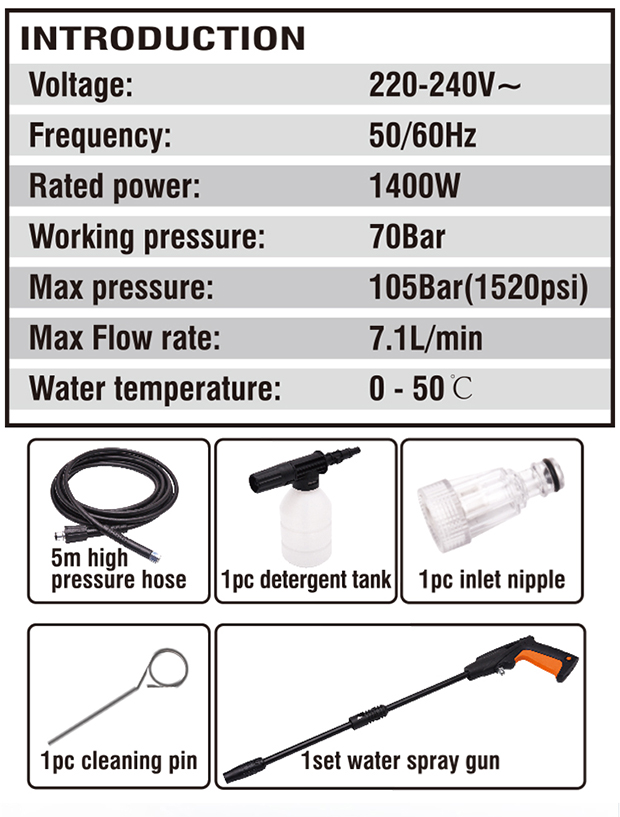 HARDEN 1400W High Pressure Washer, 105Bar( 1520psi ), Car Washer, Bike Washer 753714_img_1