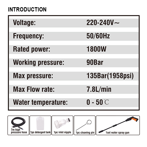 HARDEN 1800W High Pressure Washer 135Bar ( 1945psi ) Car Washer, Bike Washer, Portable Electrical High Pressure Cleaner; 753718_img_1