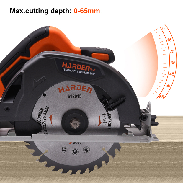 HARDEN 7" Circular Saw, 1250W, 185mm, 5200rpm, Cutting capacity: 45 degree:45mm, 90 degree:65mm; 751522_img_3
