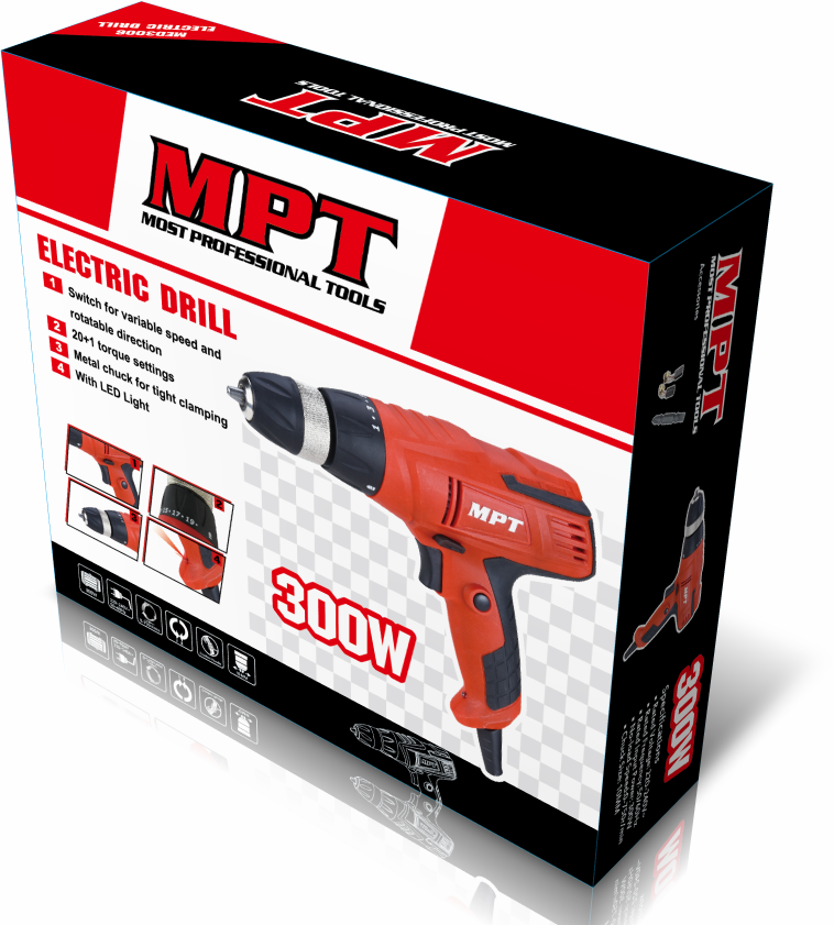 MPT MED3006 Electric Drill, 300w, 10mm(3/8"), Keyless chuck, Model: MED3006_img_1