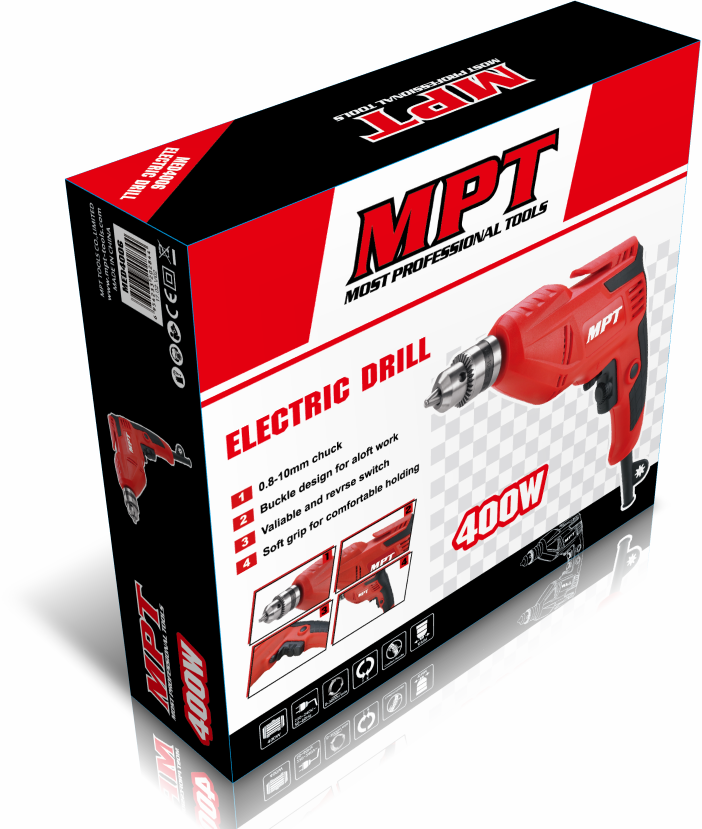 MPT MED4006 Electric Drill, 400w, 10mm(3/8"), Metal chuck, Model: MED4006_img_1