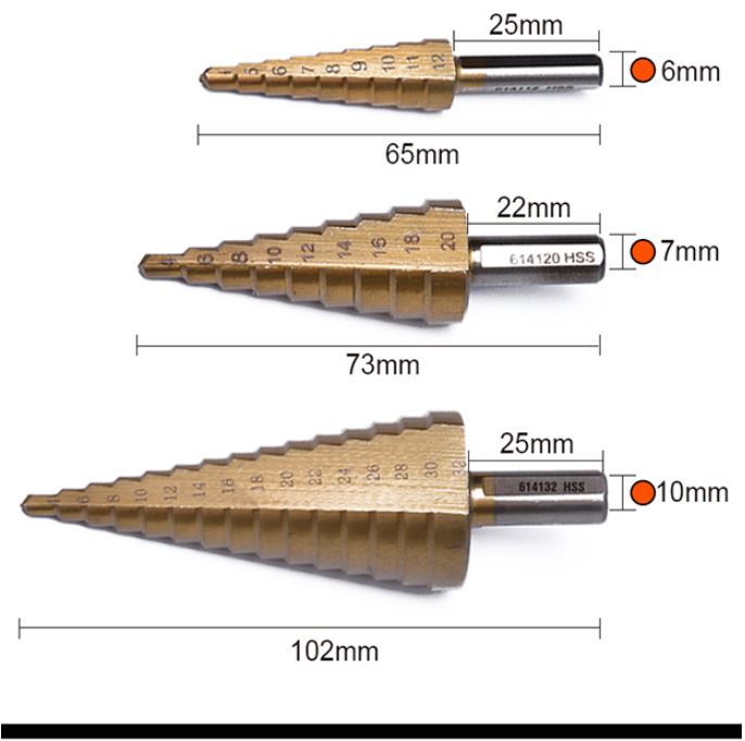 HARDEN 3 Pcs Step Drill Bit Set | Titanium Coated HSS | Multi-Range Hole Enlargement | Model: 614143_img_1