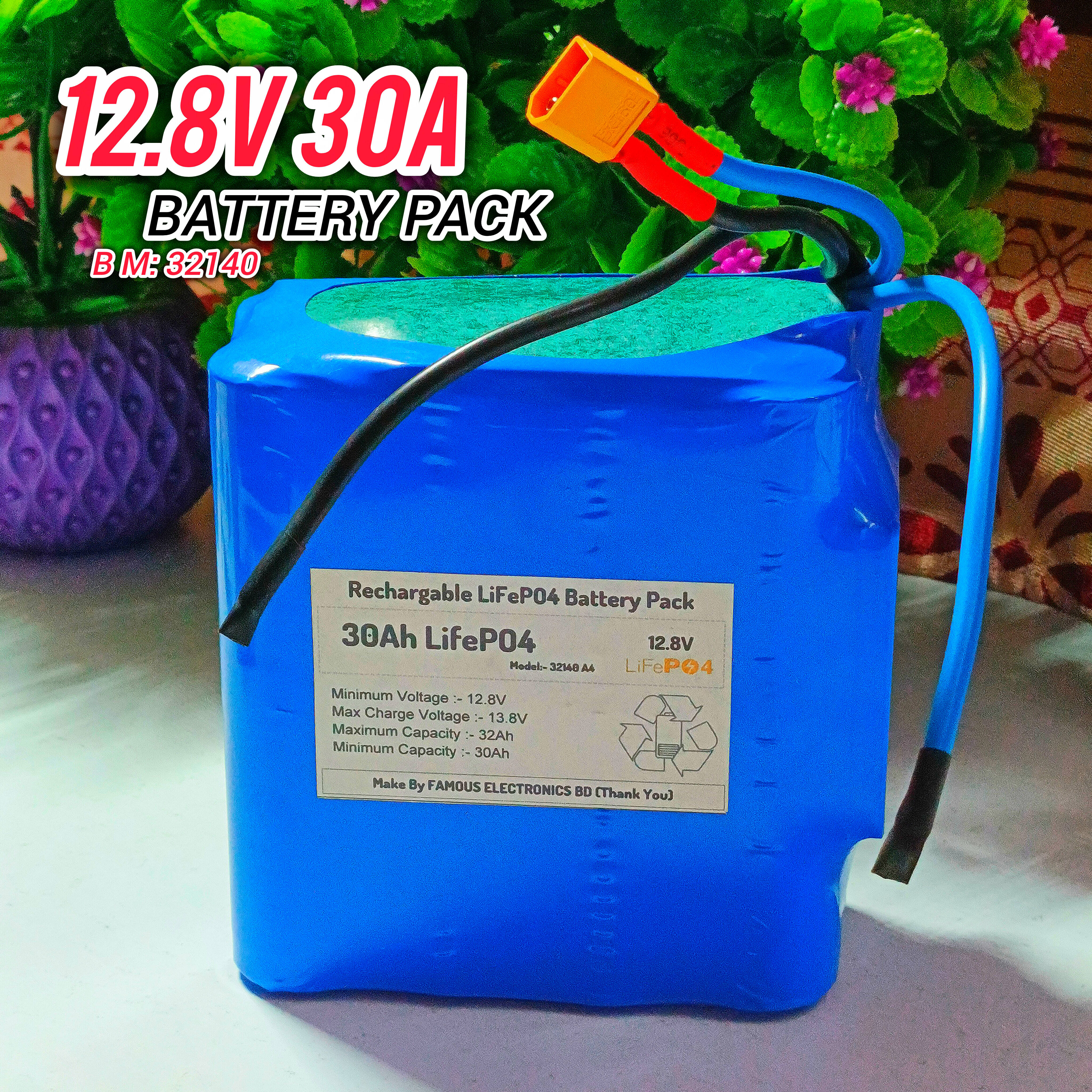 12.8V 30Ah LiFePO4 Battery Pack | 4S 100A BMS | Heavy-Duty Battery Pack_img_1