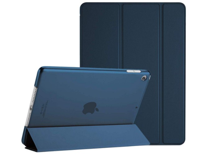 Premium Flexible Soft TPU Flip Case For Apple iPad 9.7 Case (2018/2017 Model, 6th/5th Generation), Smart Cover with Pencil Holder and Soft Baby Skin Silicone Back and Full Body Protection, Auto Wake/Sleep Cover (Black/Navy Blue) A1823 A1822 A1954 A1893