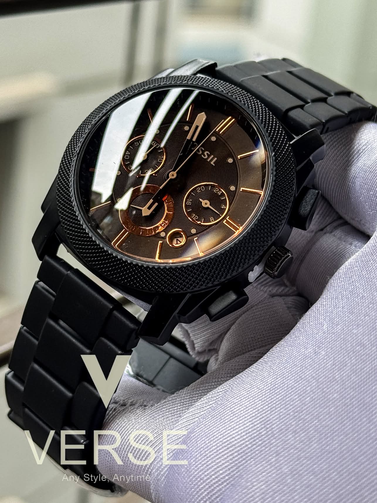 Fossil chain chronograph brown glass