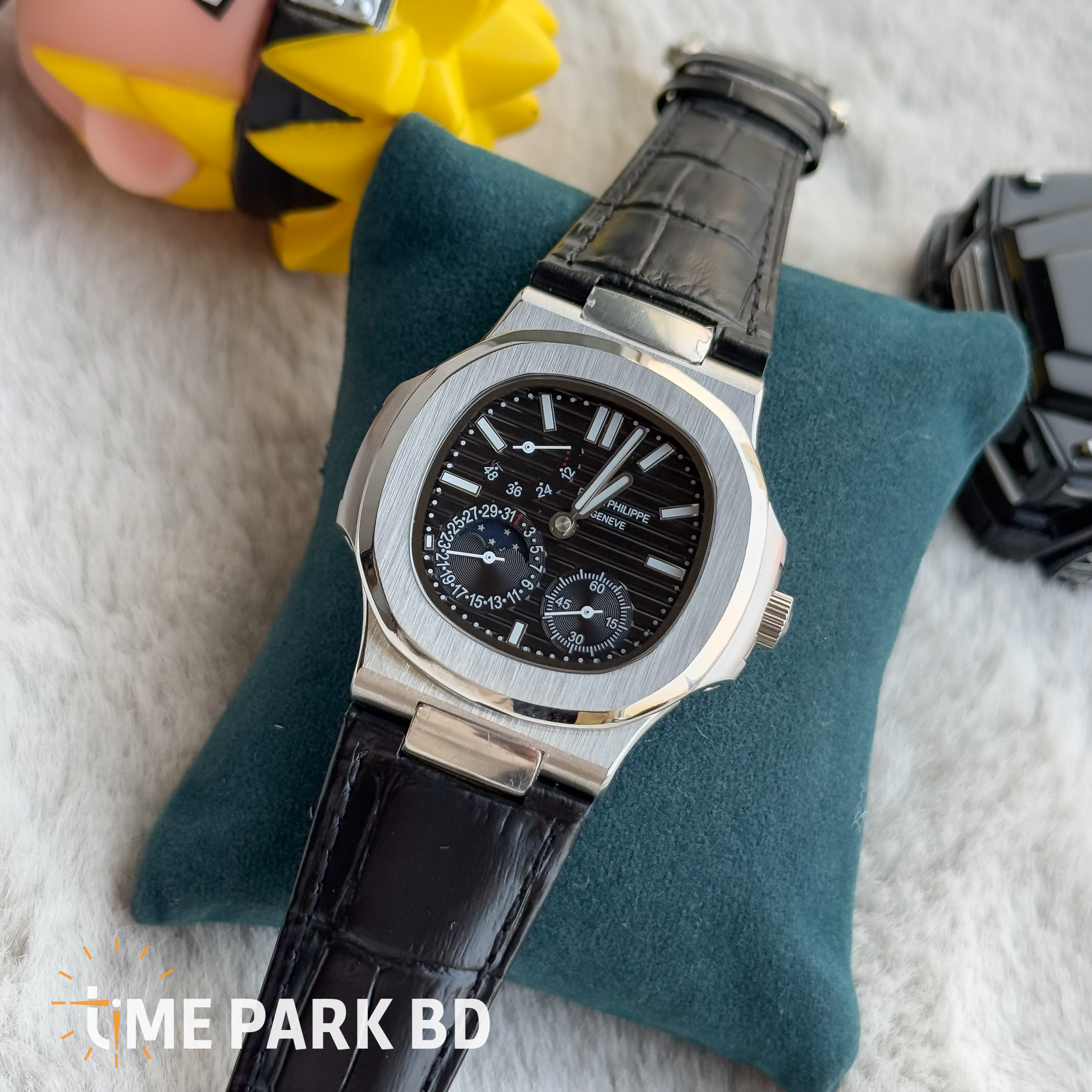 patek Philille Calender Chronometer | Silver Black| Euro Grade | belt Edition