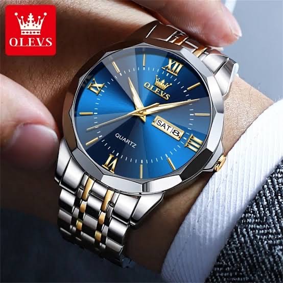 OLEVS 9989 Gents Chain Watch- Blue Dial- Silver Bezel- Silver+Golden Chain- TF Code OL969CM_img_2