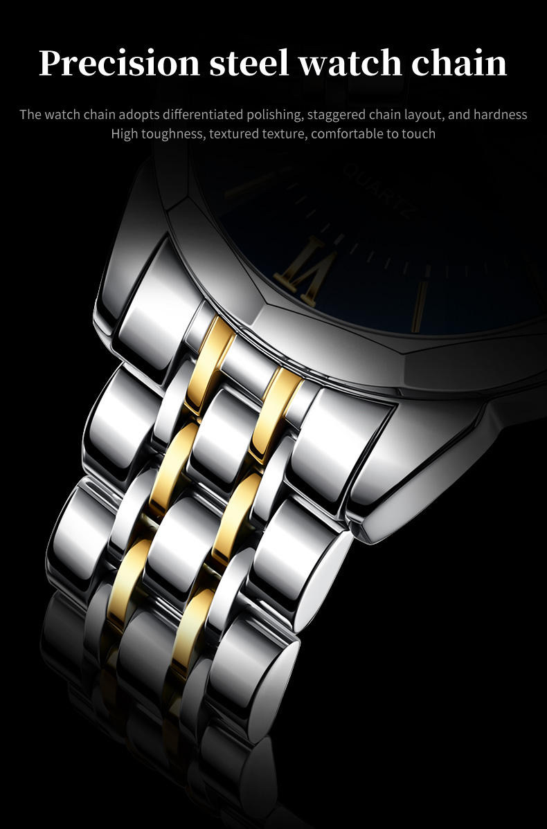 OLEVS 9989 Gents Chain Watch- Blue Dial- Silver Bezel- Silver+Golden Chain- TF Code OL969CM_img_7