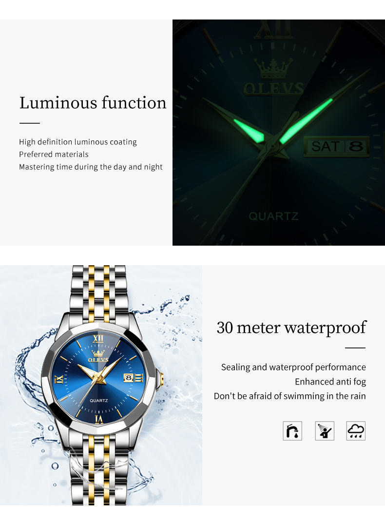 OLEVS 9989 Gents Chain Watch- Blue Dial- Silver Bezel- Silver+Golden Chain- TF Code OL969CM_img_9