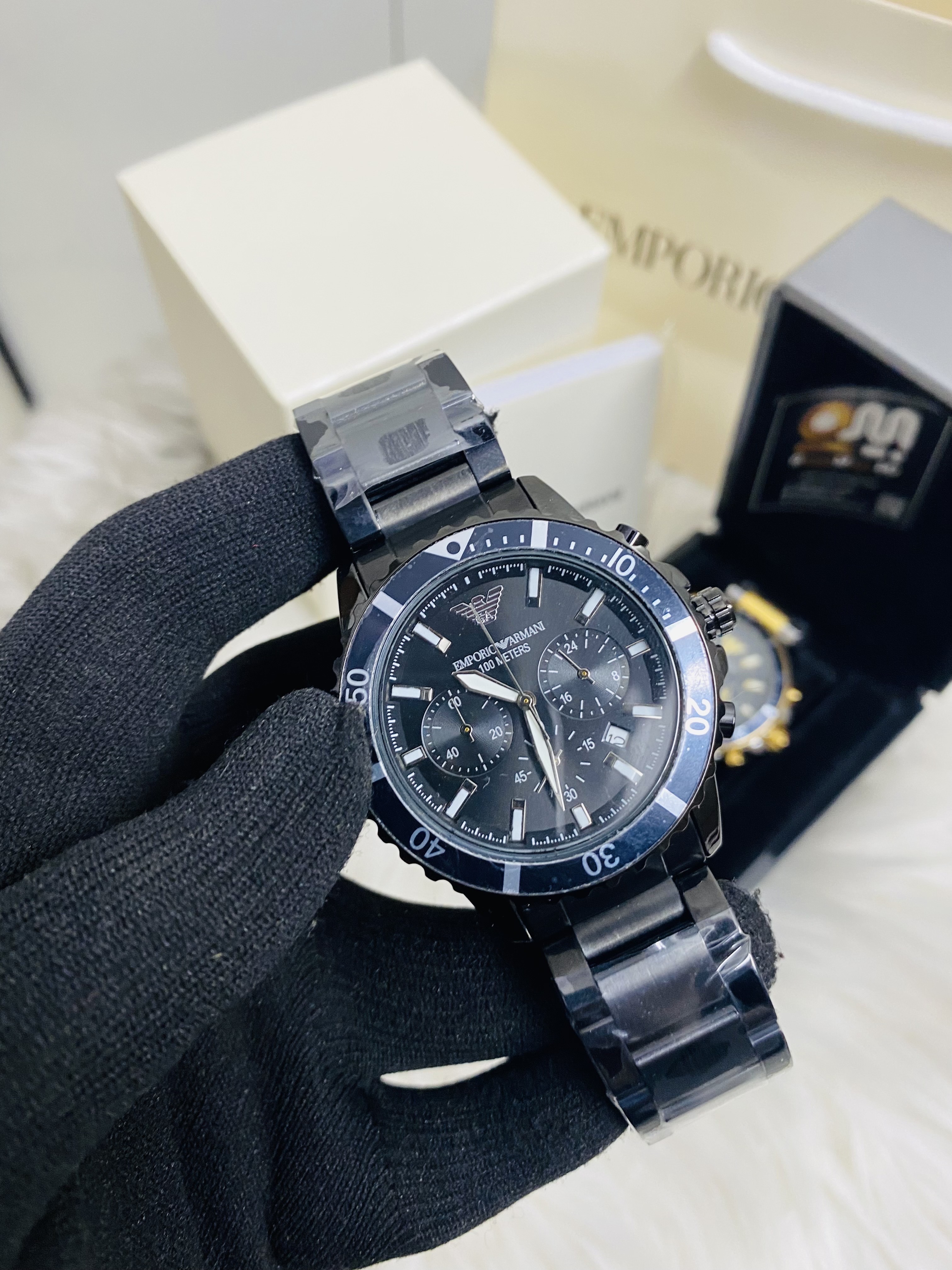 Emporio Armani World explore  black Dial Chronograph mens watch