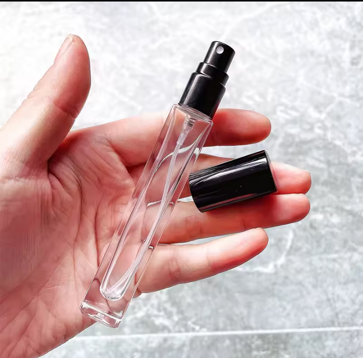 Empty 10ml Perfume Atomizer Refillable Spray Glass Bottle Slim long Square shape Transparent  Random color cap 1 pcs_img_1