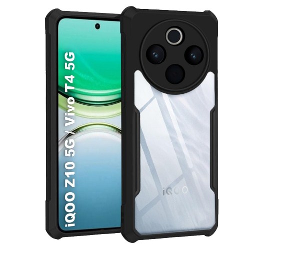 iQOO Z10 5G / Vivo T4 5G | 360 Degree Protection | Protective Design | Transparent Back Case for iQOO Z10 / Vivo T4 5G (PC & TPU, Black Bumper)