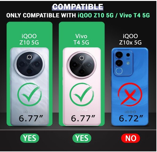 iQOO Z10 5G / Vivo T4 5G | 360 Degree Protection | Protective Design | Transparent Back Case for iQOO Z10 / Vivo T4 5G (PC & TPU, Black Bumper)_img_3