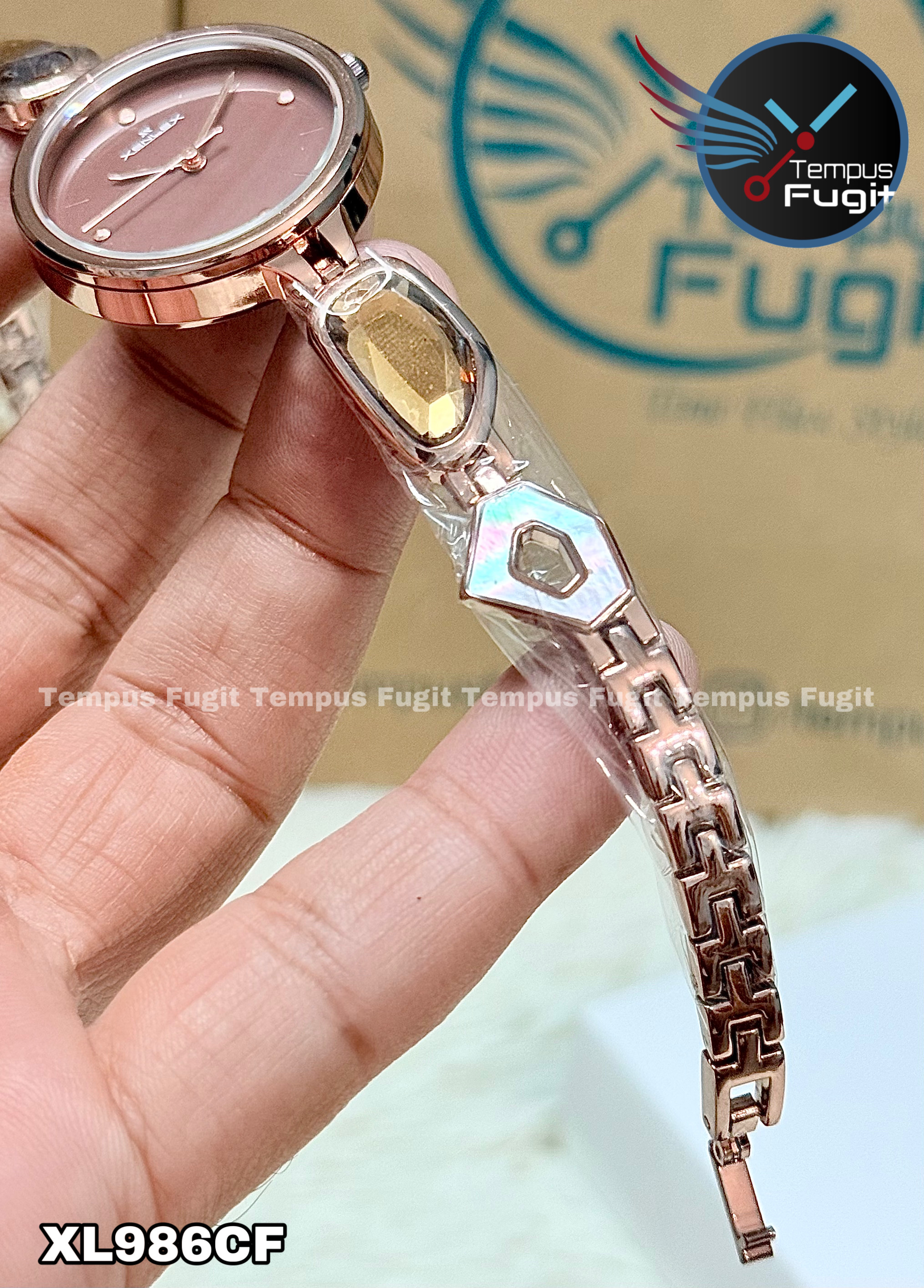 XENLEX-80A99L Ladies Watch- Coffee Dial- Coffee Bezel- Coffee Chain with Stones- TF Code XL986CF_img_2