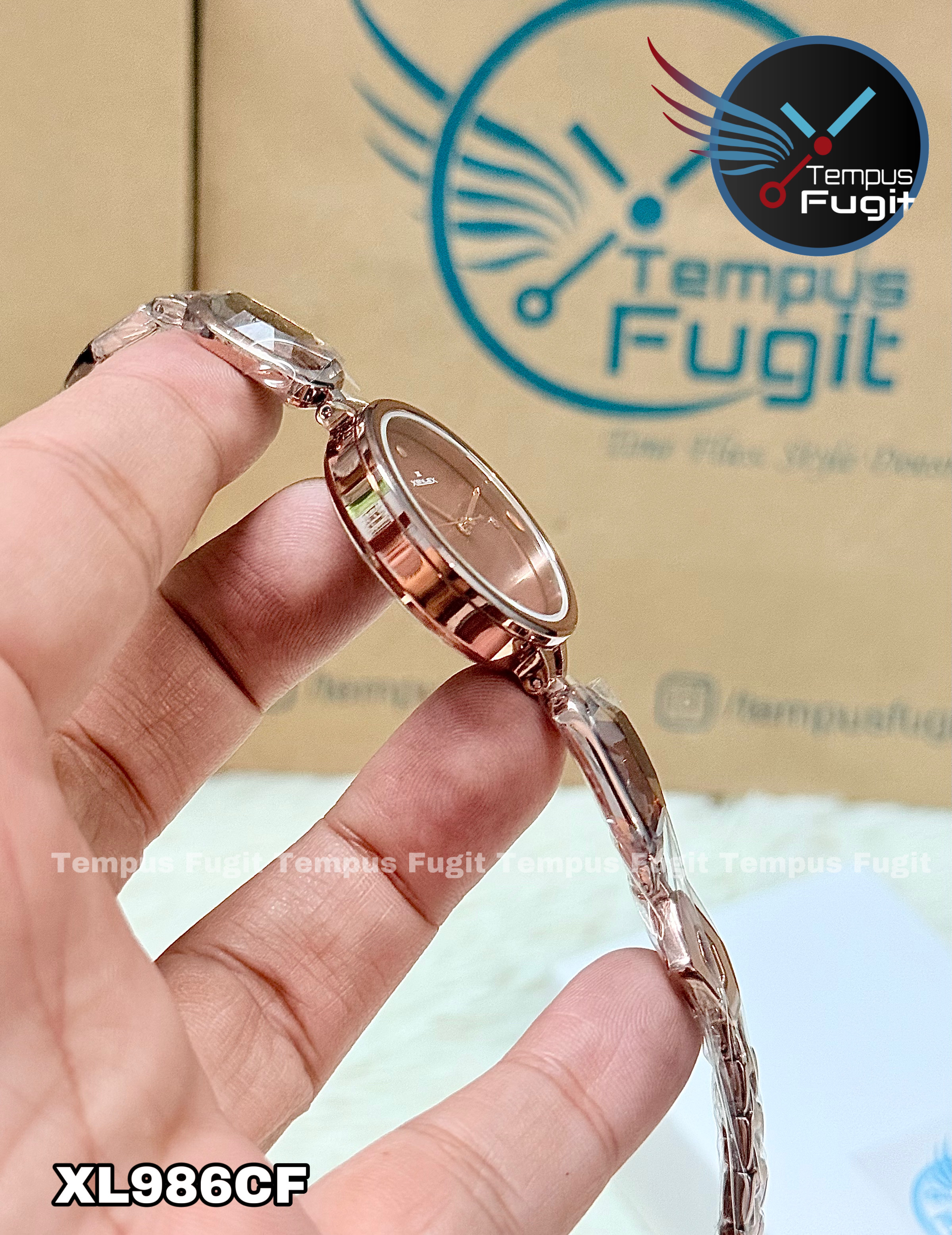 XENLEX-80A99L Ladies Watch- Coffee Dial- Coffee Bezel- Coffee Chain with Stones- TF Code XL986CF_img_3