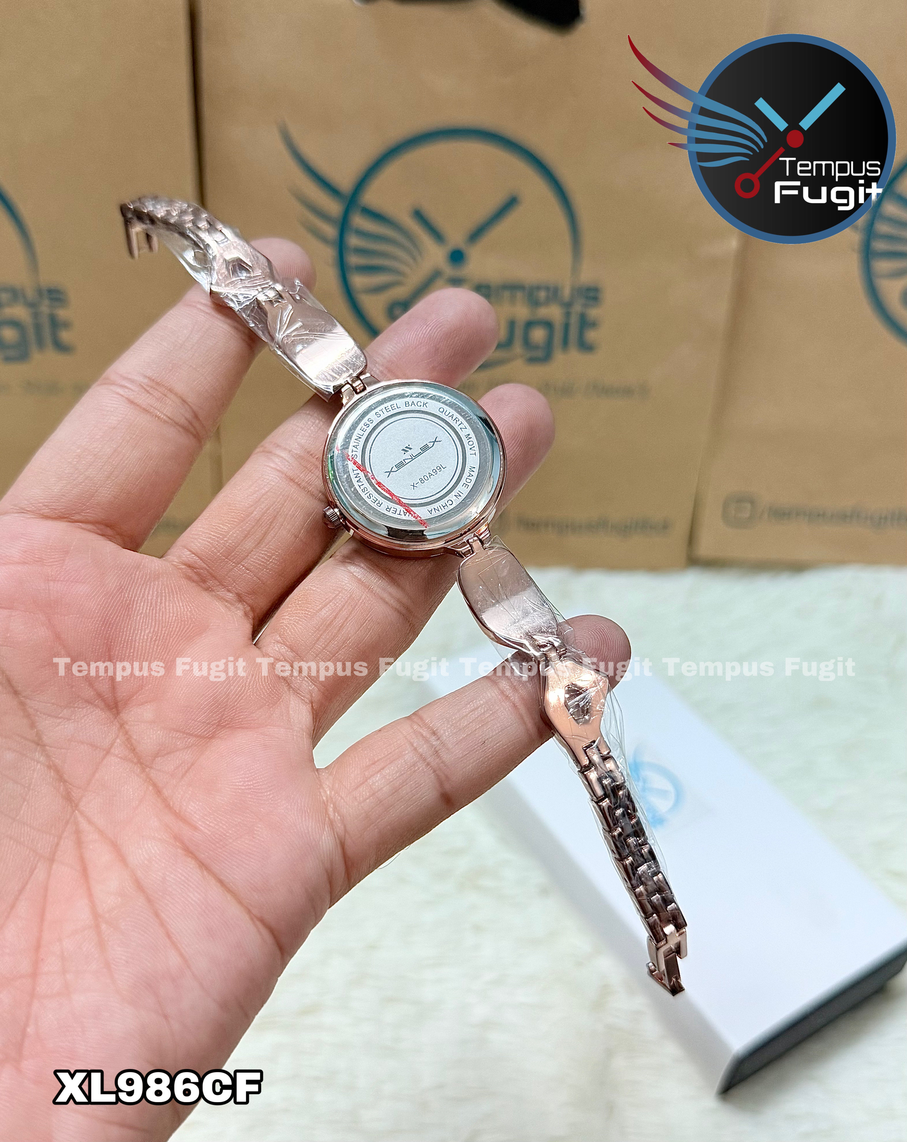 XENLEX-80A99L Ladies Watch- Coffee Dial- Coffee Bezel- Coffee Chain with Stones- TF Code XL986CF_img_5