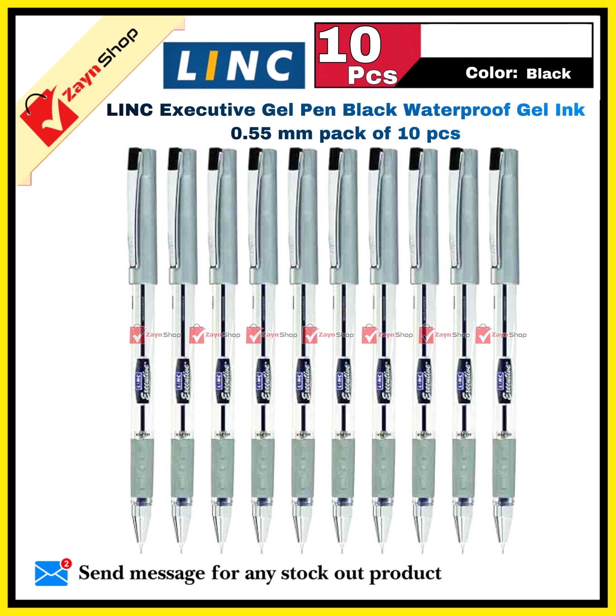 LINC Executive Gel Pen Black Waterproof Gel Ink 0.55 mm Pack of 10 pcs_img_0