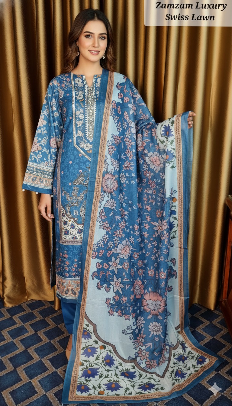 জমজম সুইস লোন প্রিমিয়াম থ্রি পিস(Unstitched)  WhatsApp/IMO: 01716-593156