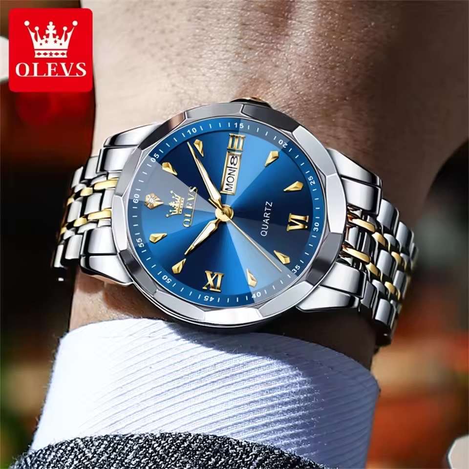 OLEVS 9998 Gents Chain Watch- Blue Dial- Silver Bezel- Silver+Golden Chain- TF Code OL969CM_img_2