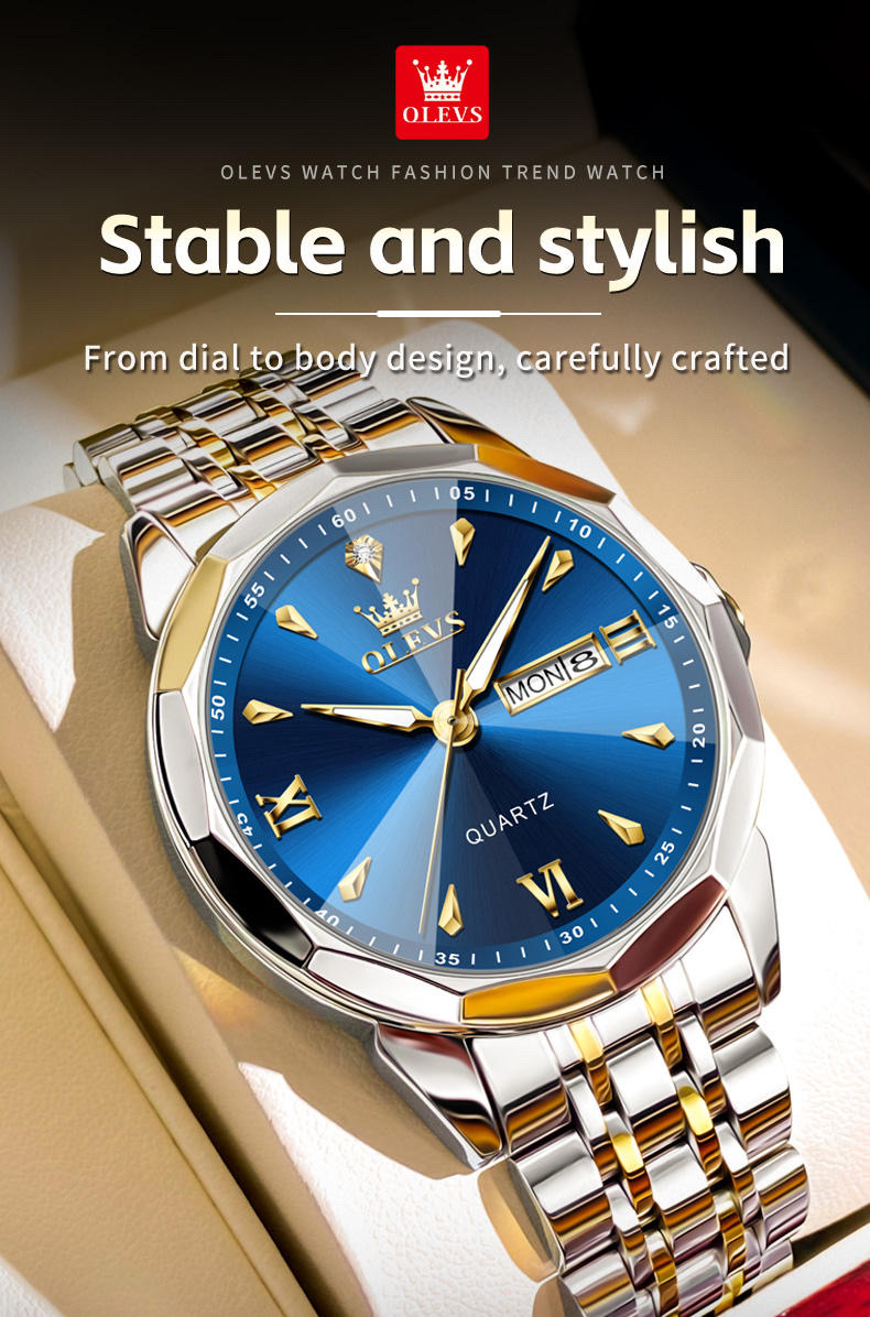 OLEVS 9998 Gents Chain Watch- Blue Dial- Silver Bezel- Silver+Golden Chain- TF Code OL969CM_img_8