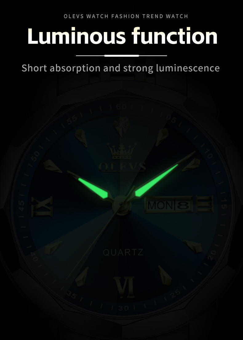 OLEVS 9998 Gents Chain Watch- Blue Dial- Silver Bezel- Silver+Golden Chain- TF Code OL969CM_img_11