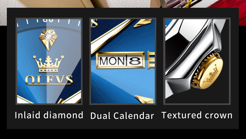 OLEVS 9998 Gents Chain Watch- Blue Dial- Silver Bezel- Silver+Golden Chain- TF Code OL969CM_img_12