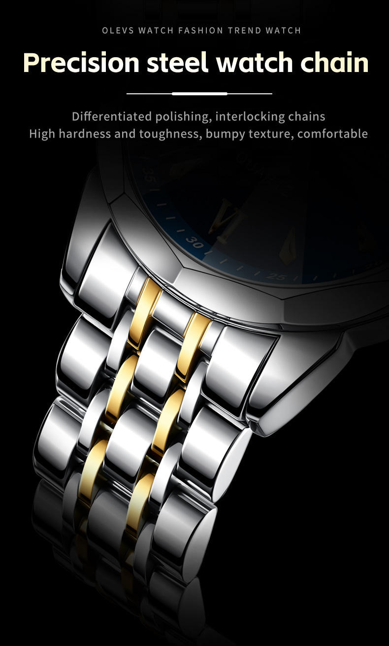 OLEVS 9998 Gents Chain Watch- Blue Dial- Silver Bezel- Silver+Golden Chain- TF Code OL969CM_img_13