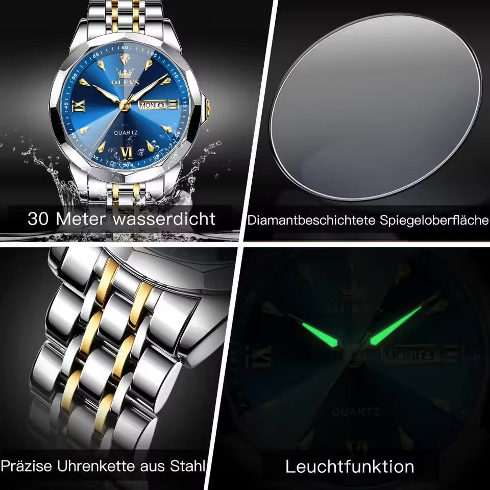 OLEVS 9998 Gents Chain Watch- Blue Dial- Silver Bezel- Silver+Golden Chain- TF Code OL969CM_img_14