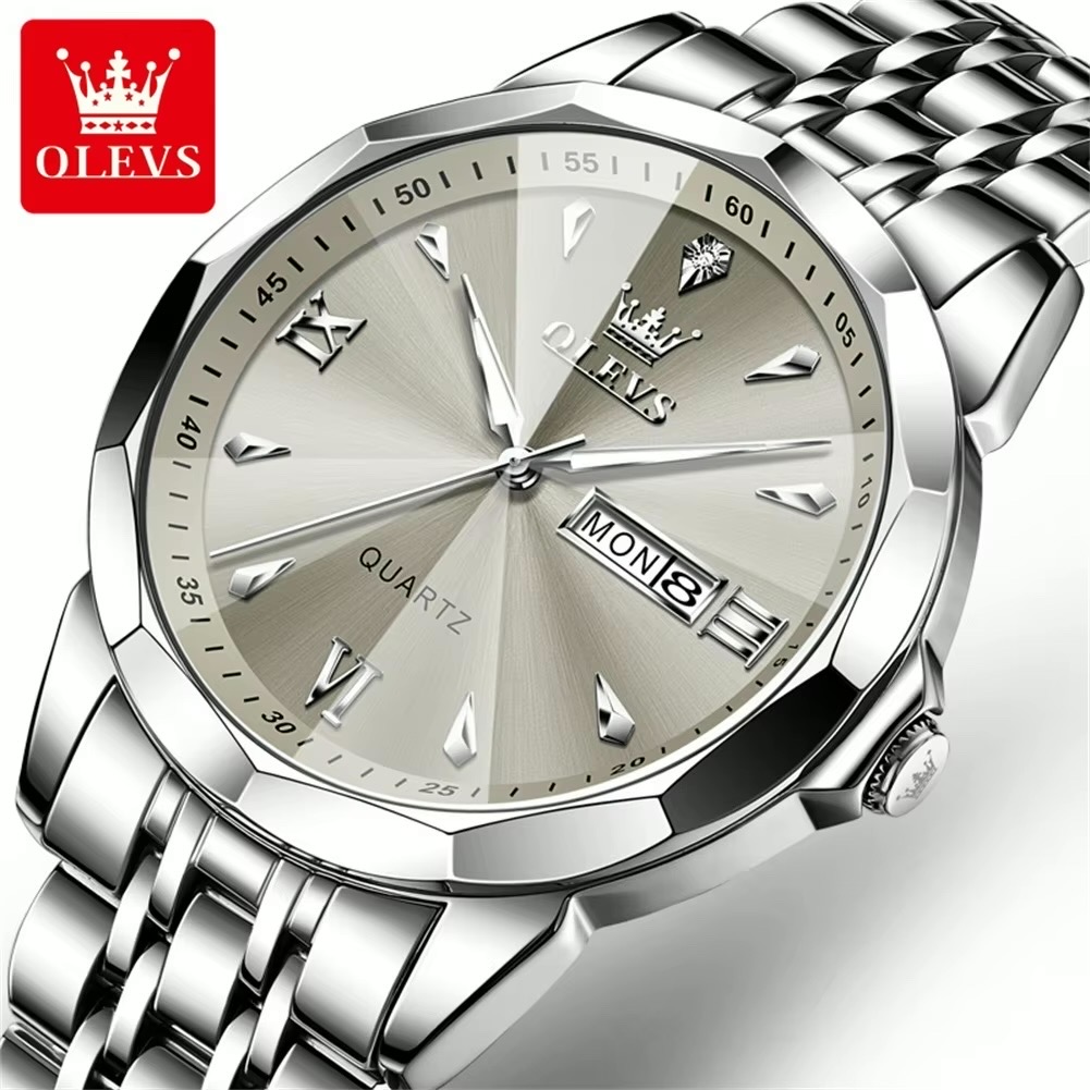 OLEVS 9998 Gents Chain Watch- Grey Dial- Silver Bezel- Silver Chain- TF Code OL970CM_img_1