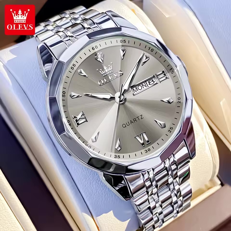 OLEVS 9998 Gents Chain Watch- Grey Dial- Silver Bezel- Silver Chain- TF Code OL970CM_img_2