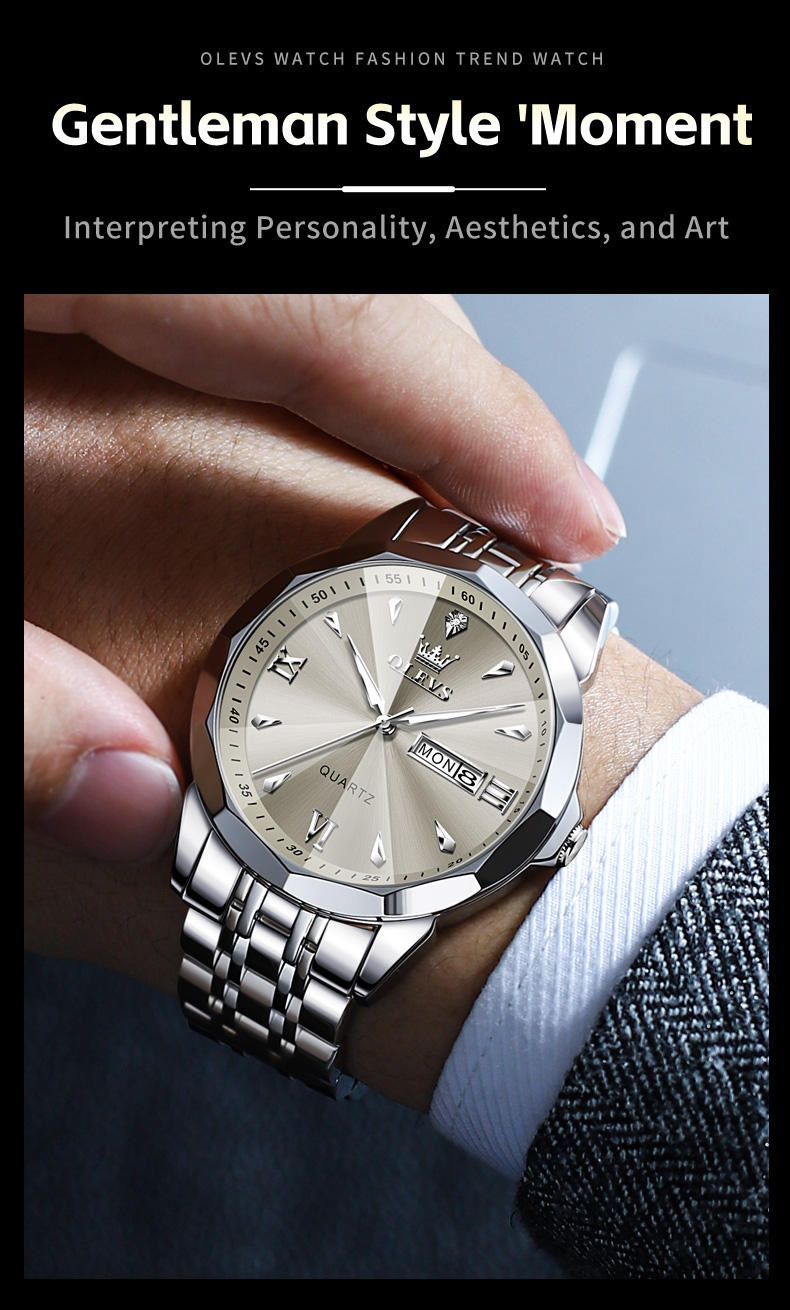 OLEVS 9998 Gents Chain Watch- Grey Dial- Silver Bezel- Silver Chain- TF Code OL970CM_img_4