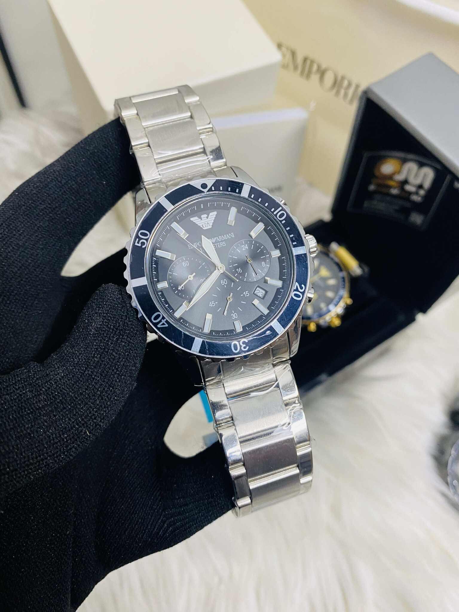 Emporio Armani World explore  Black Dial Chronograph mens watch