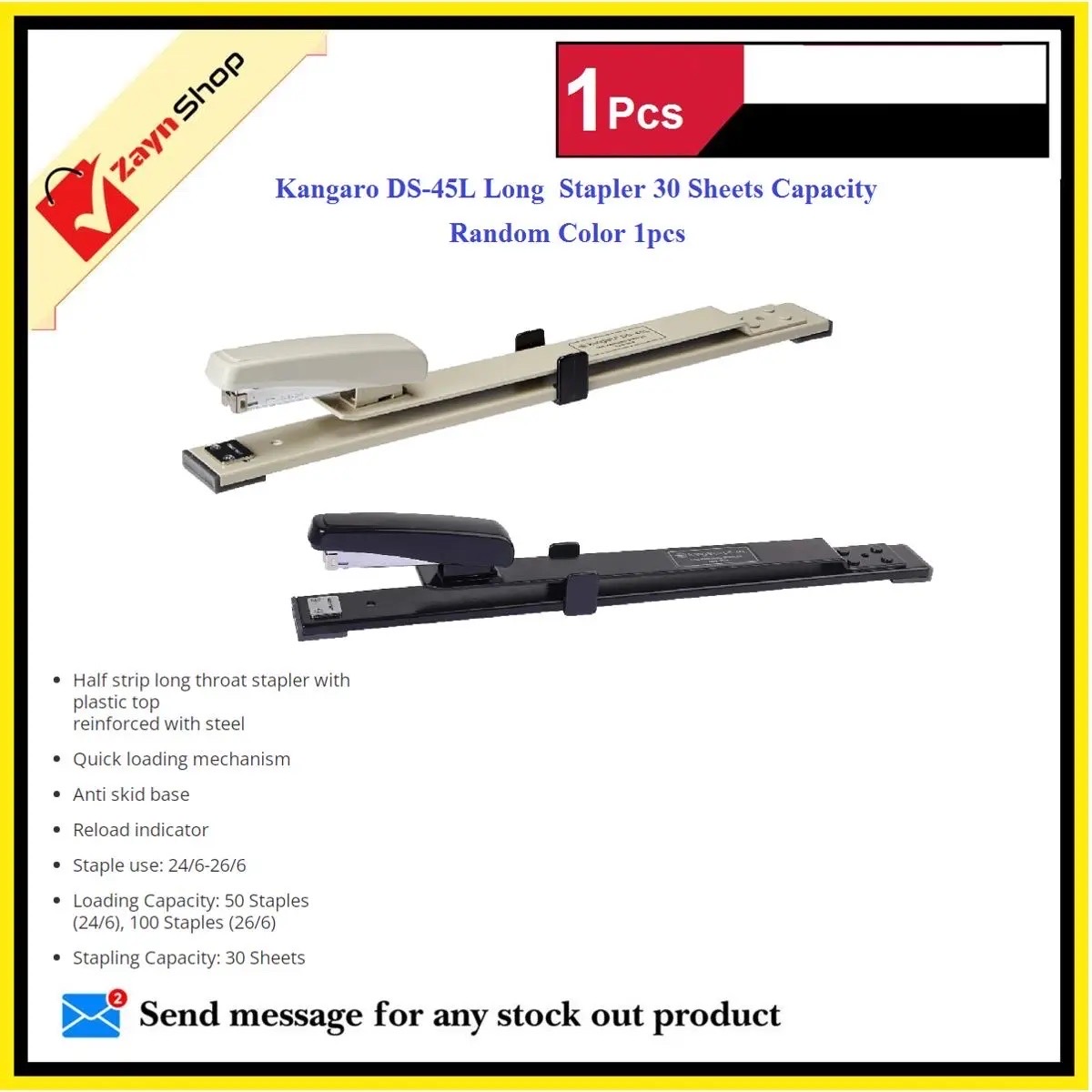 Kangaro DS-45L Long  Stapler 30 Sheets Capacity Random Color 1pcs_img_0