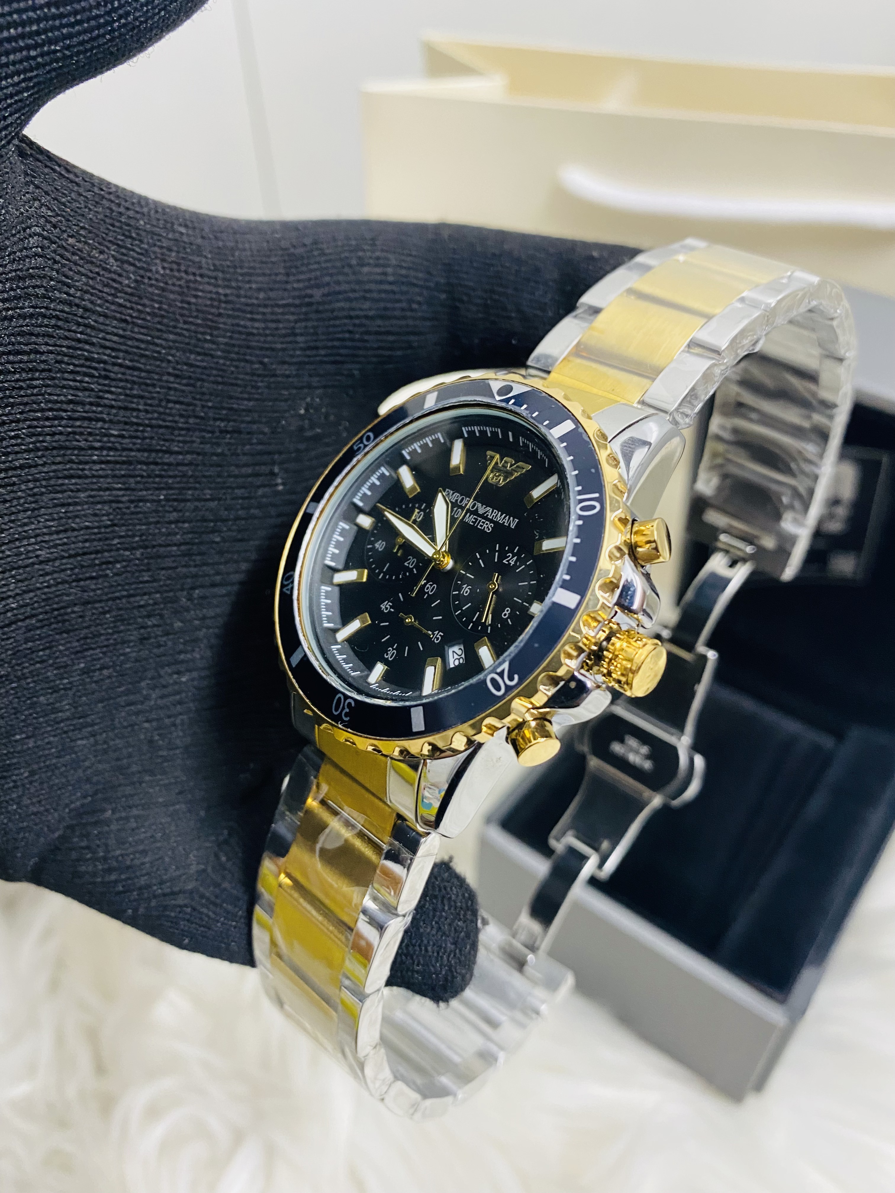 Emporio Armani World explore  Black And Golden Dial Chronograph mens watch_img_1