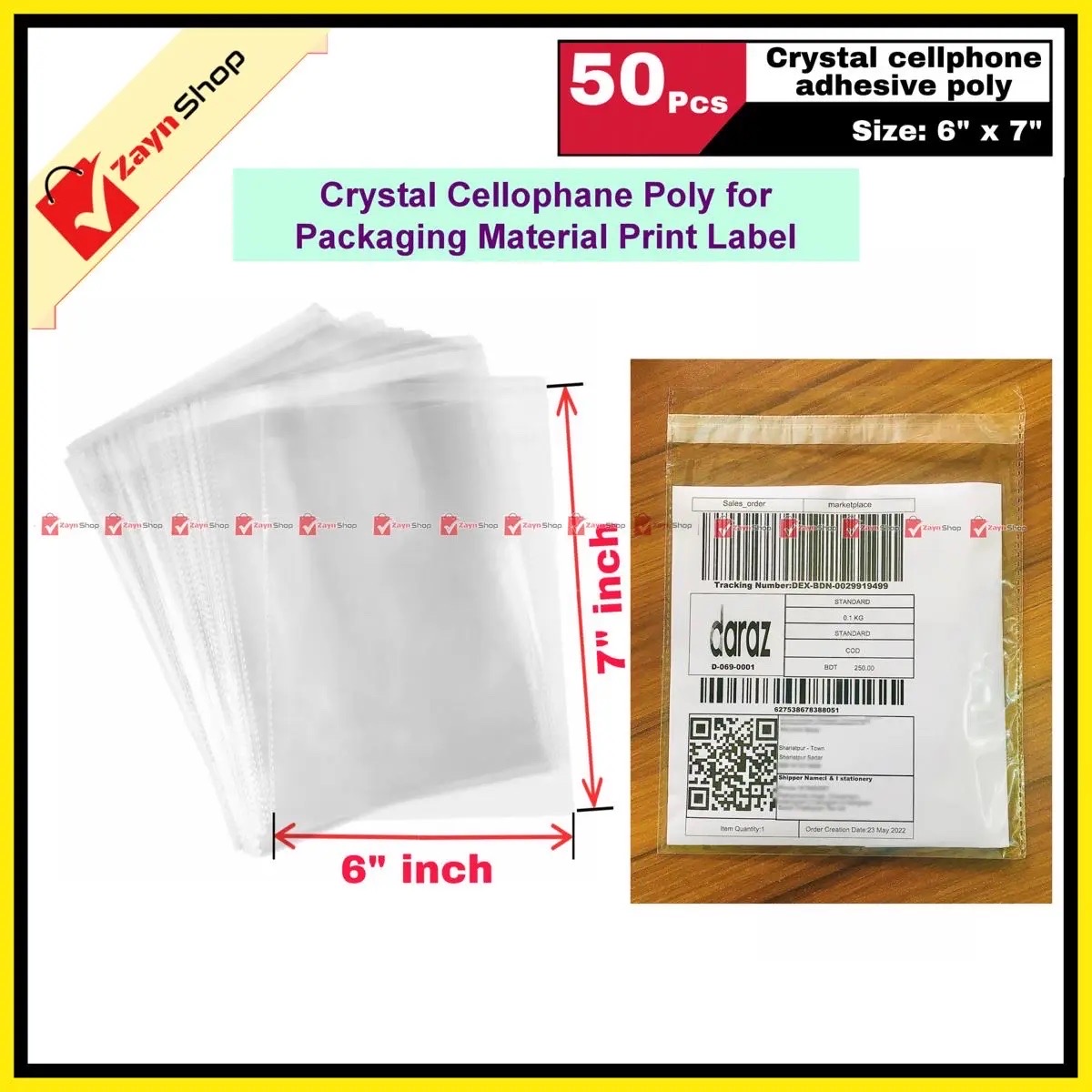 Crystal Cellophane poly adhesive poly size 6 x 7 inch Packaging Material Bundle of 50 pcs - poly bag_img_0