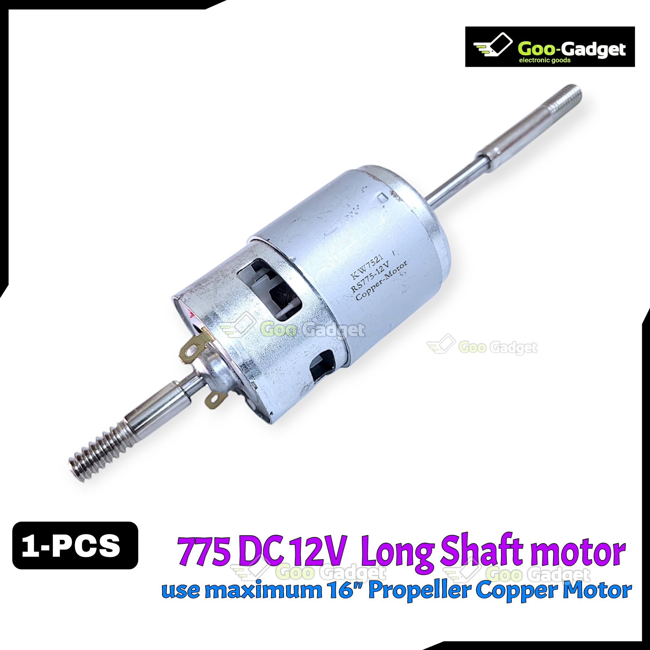 775 12V DC Fan Motor with Long Shaft & Double Threaded Coupler