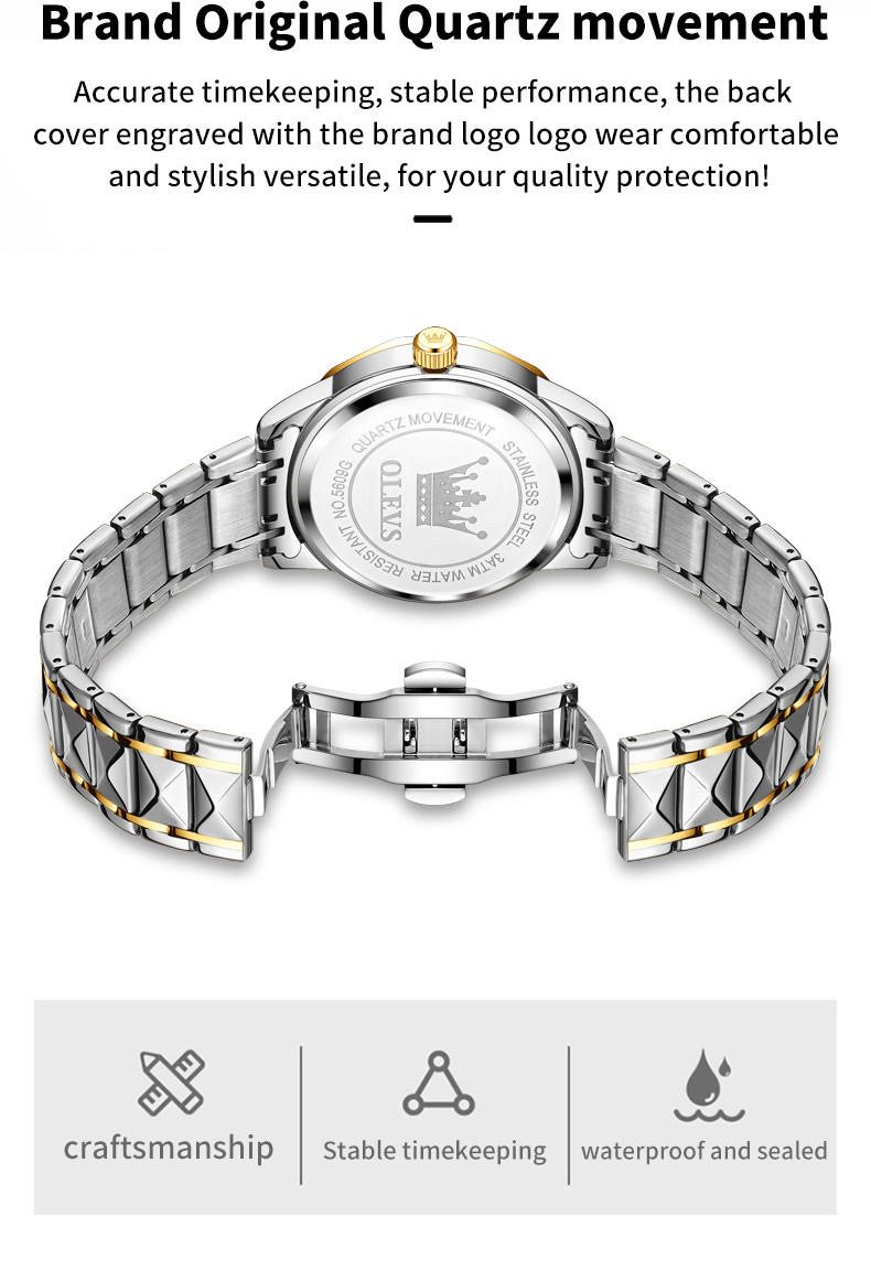 OLEVS 5609 Gents Chain Watch- Blue Dial- Golden Bezel- Silver+Golden Chain- TF Code OL971CM_img_7