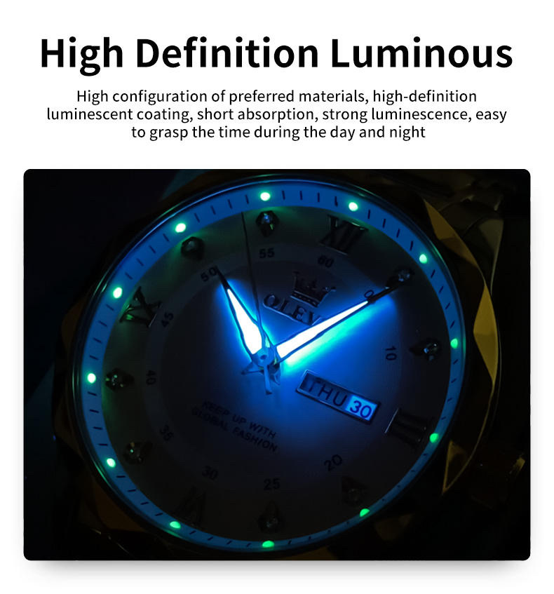 OLEVS 5609 Gents Chain Watch- Blue Dial- Golden Bezel- Silver+Golden Chain- TF Code OL971CM_img_9