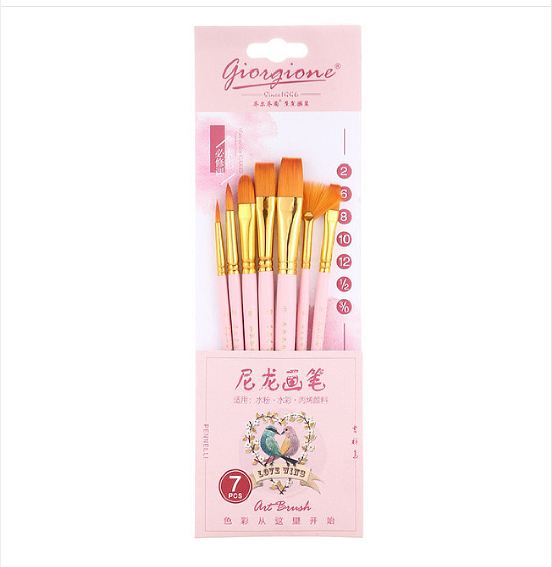 Giorgione Bird Series 7-Piece Set of Gouache and Watercolor Brushes with Nylon Bristles for Acrylic and Oil Painting Coloring
