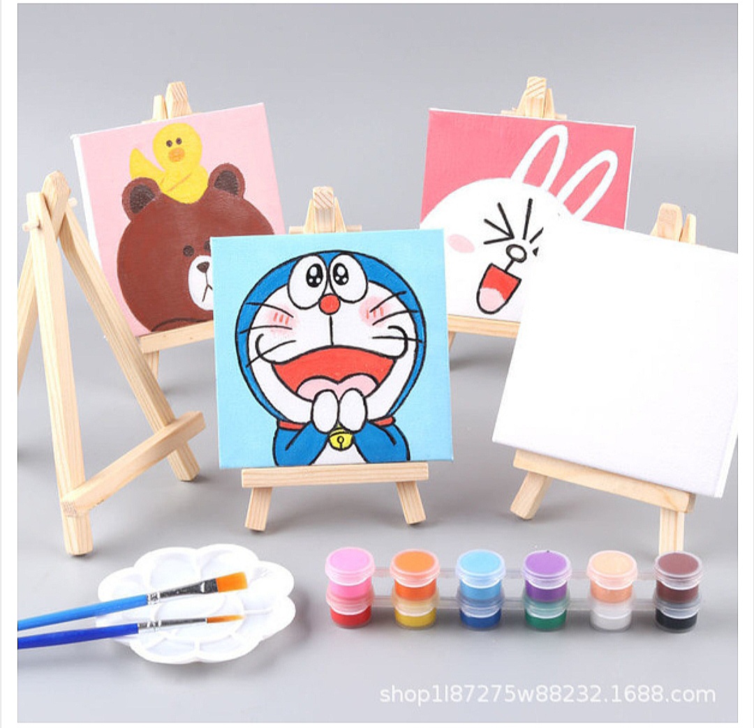 Children DIY painting Set with canvas 10*10, 6 colours and 2 Brushes_img_0