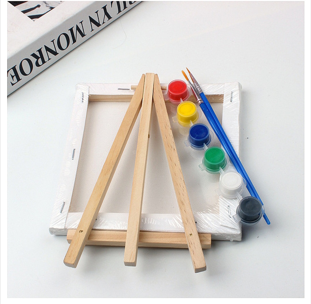 Children DIY painting Set with canvas 10*10, 6 colours and 2 Brushes