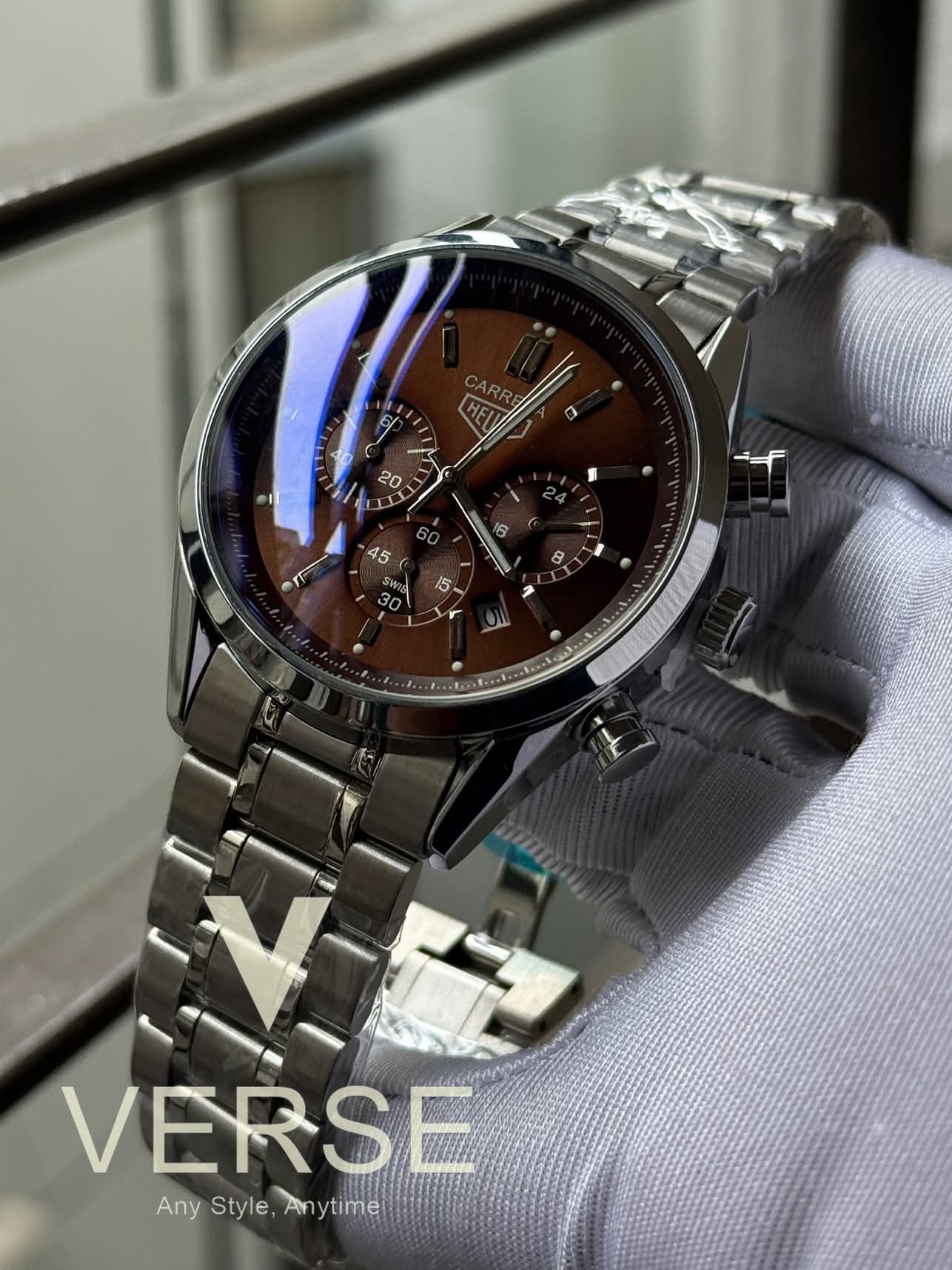 Tag chain 3 chrono brown dial