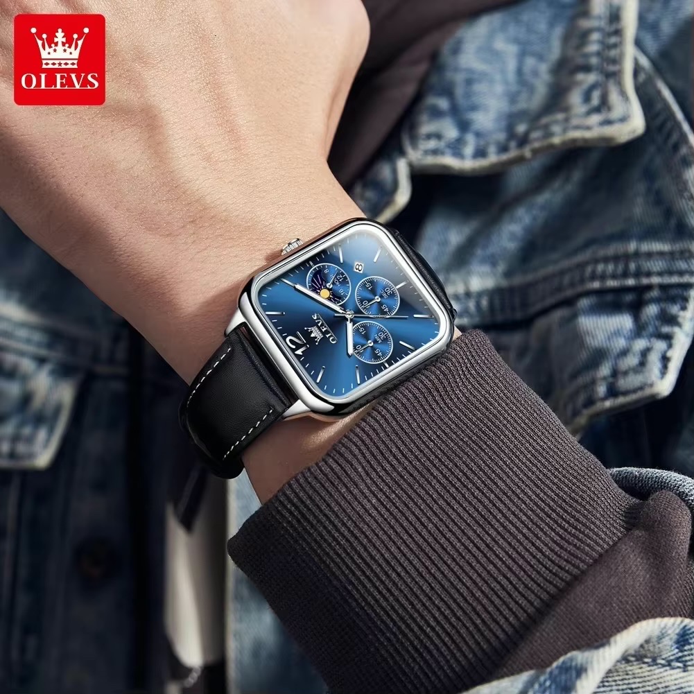 OLEVS 9914 Gents belt Watch- Blue Dial- Silver Bezel- Black Belt- TF Code OL977BM_img_1