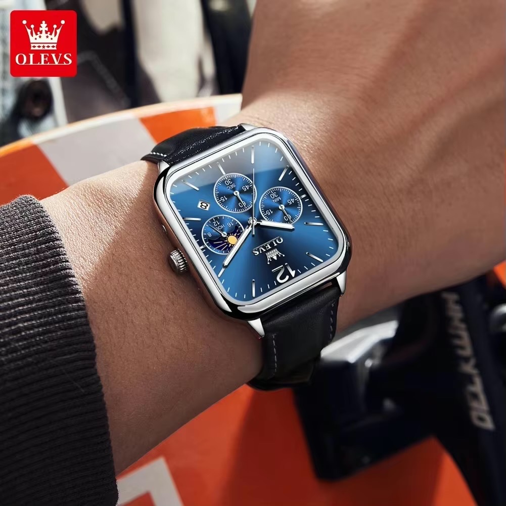 OLEVS 9914 Gents belt Watch- Blue Dial- Silver Bezel- Black Belt- TF Code OL977BM_img_2