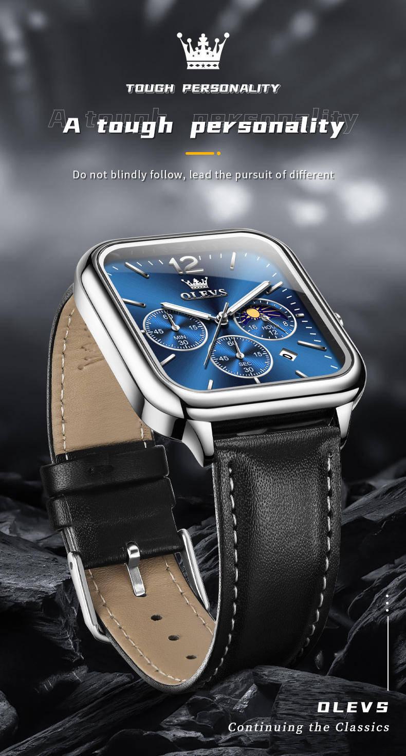 OLEVS 9914 Gents belt Watch- Blue Dial- Silver Bezel- Black Belt- TF Code OL977BM_img_3