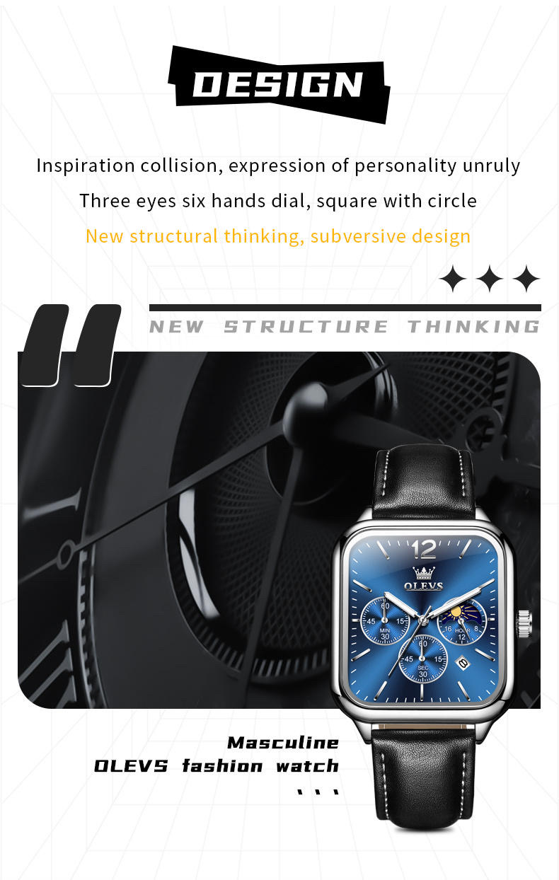 OLEVS 9914 Gents belt Watch- Blue Dial- Silver Bezel- Black Belt- TF Code OL977BM_img_4