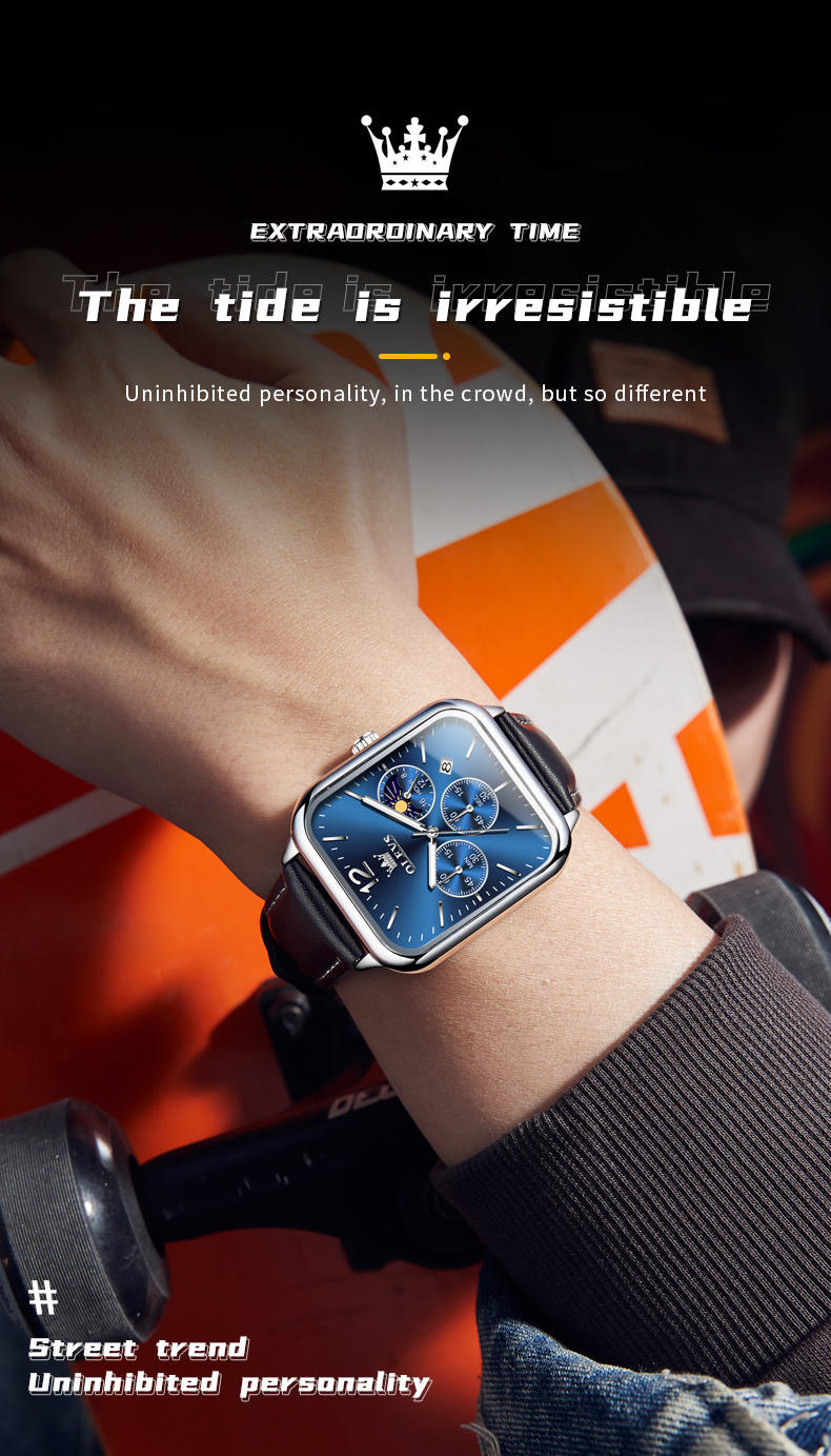 OLEVS 9914 Gents belt Watch- Blue Dial- Silver Bezel- Black Belt- TF Code OL977BM_img_5