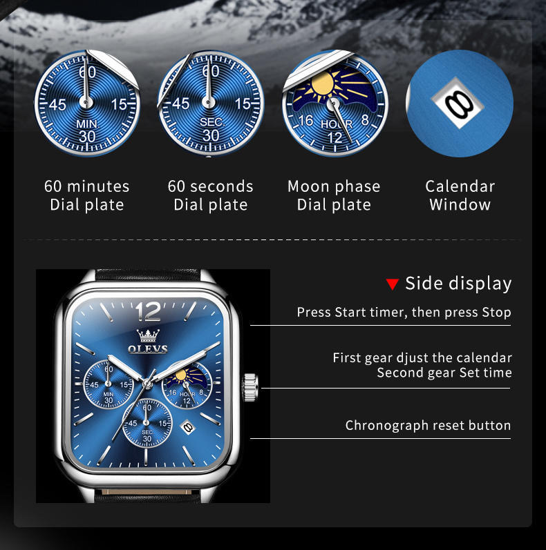 OLEVS 9914 Gents belt Watch- Blue Dial- Silver Bezel- Black Belt- TF Code OL977BM_img_6