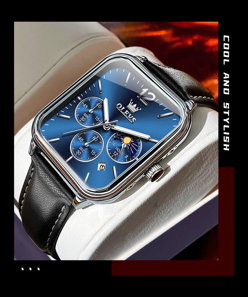 OLEVS 9914 Gents belt Watch- Blue Dial- Silver Bezel- Black Belt- TF Code OL977BM_img_7